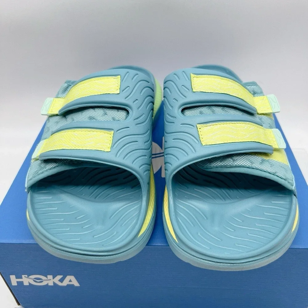 Hoka One One Ora Luxe - Ocean Mist/ Citrus Glow Recovery Slides Mens US 14